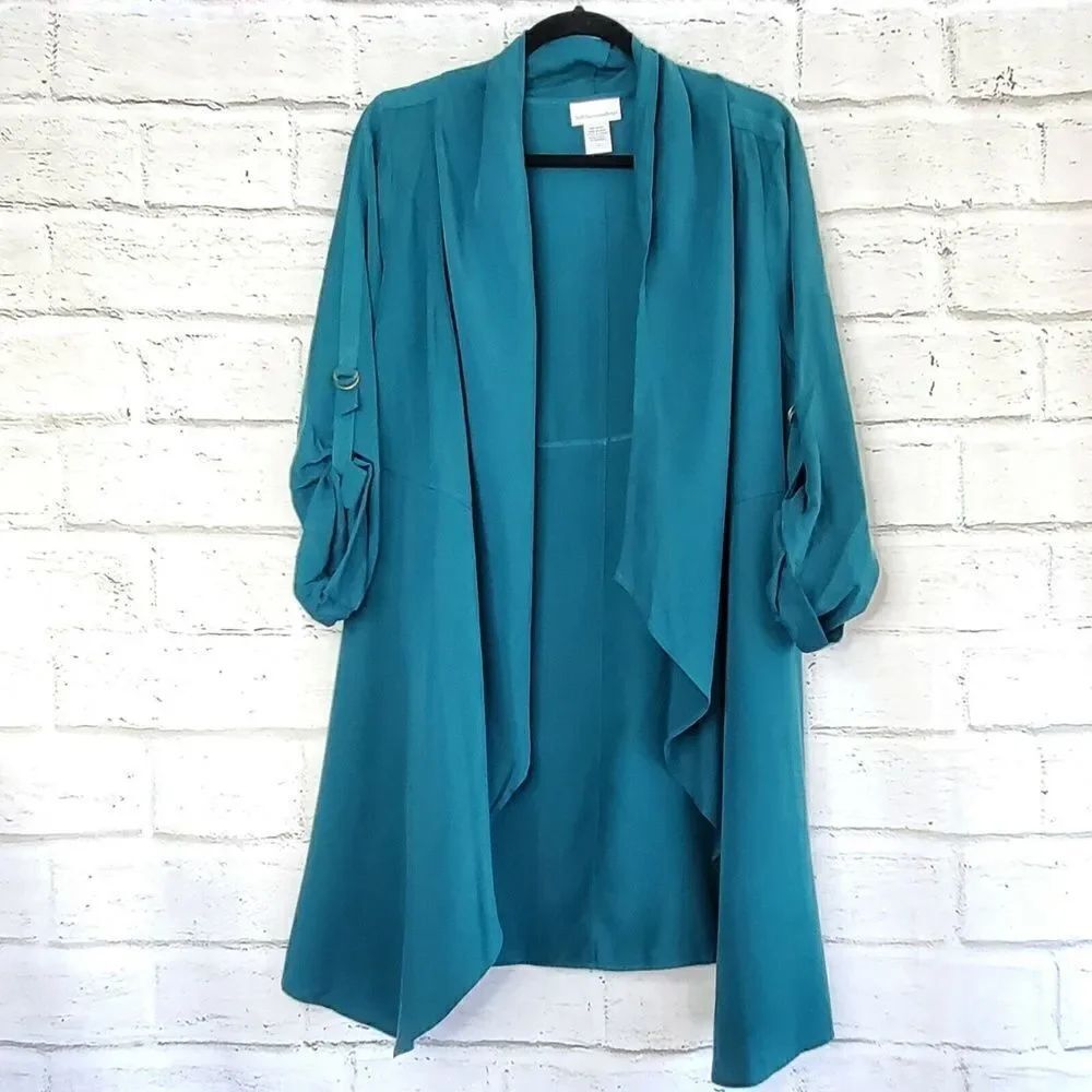 Soft Surroundings Women’s Green Cardigan Open Front Jacket Draped Open Medium